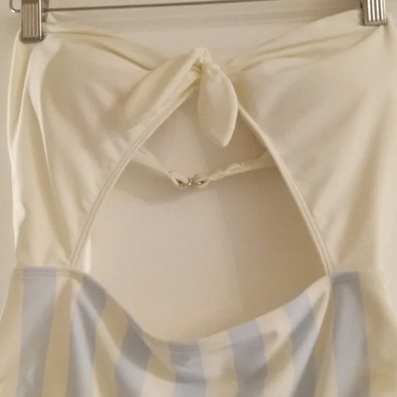 Hollister Swim One Piece Swimsuit Women Sz S White Blue Tie Front Cut Out - Picture 3 of 10